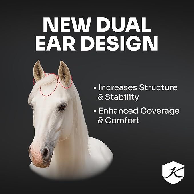 Kensington UV Fly Mask with Fleece Trim - Protective Mask with Dual Ear Opening & Forelock Freedom - XLarge, Deluxe Black