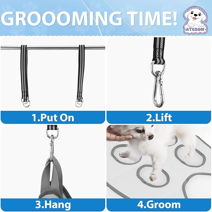 Pet Grooming Hammock Harness for Cats & Small Dogs (XXS), Dog Nail Trimming Sling with Clippers, Scissors & Nail File, Hanging Holder for Easy Grooming & Nail Care