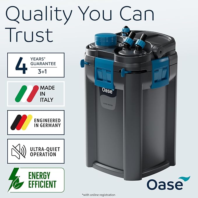 OASE BioMaster 2 Thermo 600 Canister Filter for Aquariums – External Aquarium Filter with Built-in Heater – EasyClean Pre-Filter, Quiet Operation – Freshwater & Saltwater, Up to 160 Gallons