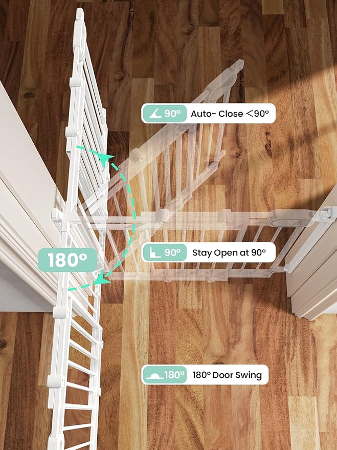Grownsy Baby Gate for Stairs- No Bottom Bar, Adjustable Width 32” to 48” for Child and Pet, Dog Gate with Auto-Close & One-Hand Operation, Screw-in Installation for Doorways and Indoor Use