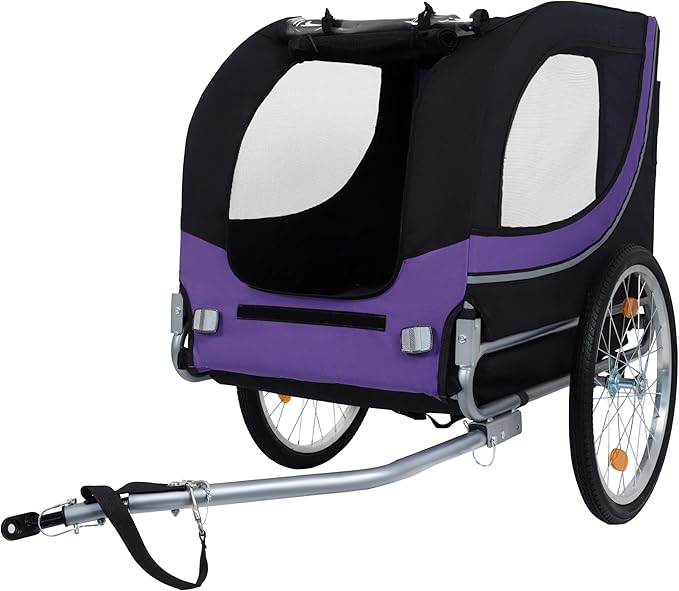 Blue-Grey Large Folding Bike Trailer for Dogs – Heavy-Duty Steel Frame, 66LB Capacity Pet Carrier for All-Terrain Cycling, Jogging & Camping Adventures!
