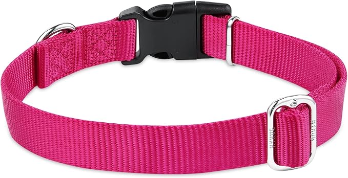 Hyhug Pets Solid Color Classic Regular Heavy Duty Basic Collar for Large Dogs, Unique Design Adjustment Triglide Slide (Buckle) Can Attached Name Tag Accessories. (Large, Rose Red)