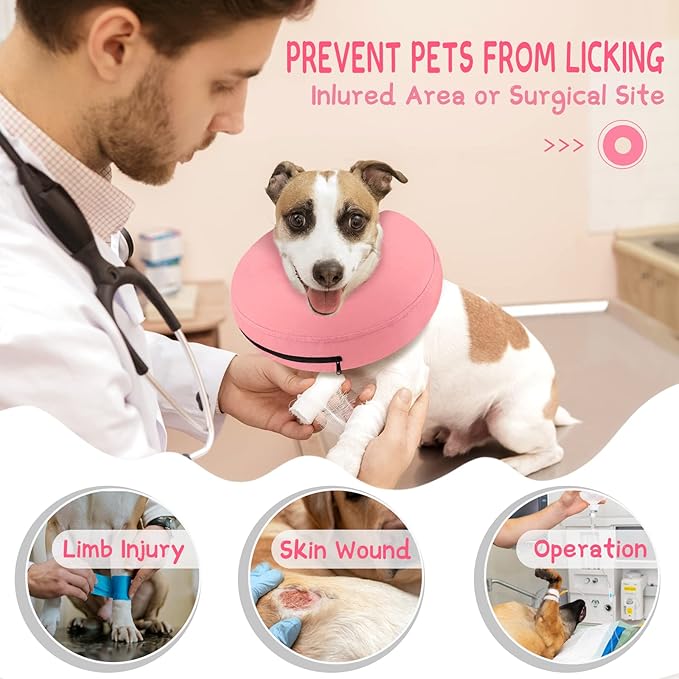 Supet Inflatable Dog Cone Collar for Large Medium Small Dogs, Soft Cone Collar for Dogs Cats, ECollar Doggie Neck Donut Dog Cone Alternative After Surgery