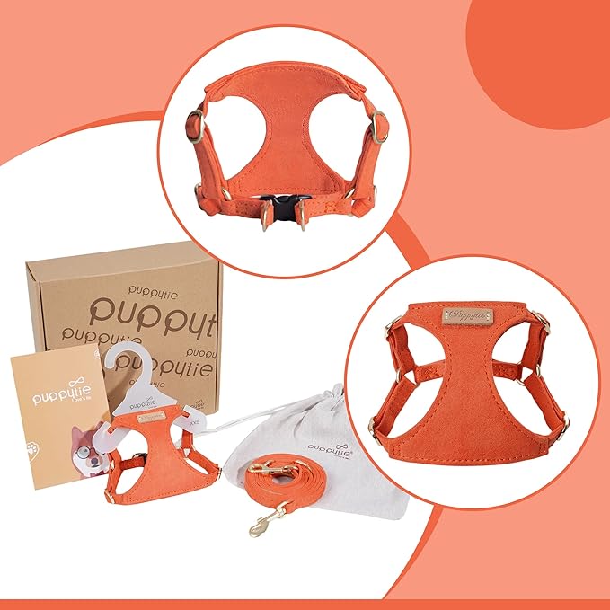 Puppytie No Pull xs Dog Harness with Multifunction Dog Leash,Soft Adjustable No Choke Escape Proof Pet Harness Vest,Orange,XS