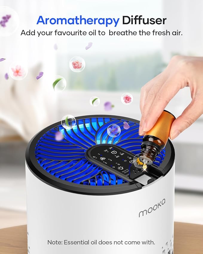 Air Purifiers for Bedroom Home, MOOKA HEPA Air Purifier for Home Pets with Fragrance Sponge for Smoke Dust Pollen Dander Odor, Small Air Cleaner with Sleep Mode Night Light Timer, KJ067L, White