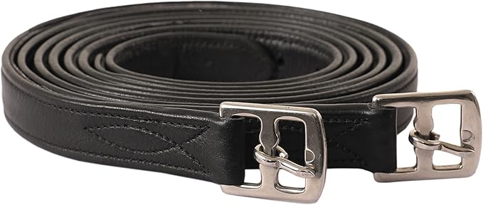 Exion FlexiStrong Stirrup Leathers for English Saddle | Ultra-Soft Cow Calfskin with Nylon Core | 1” Wide Stirrup Leathers for Daily Use | Sizes 48" to 62" | Black, Brown
