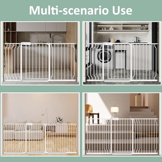 TSAYAWA Walk Through Baby Gate with Door, 48.1-52.7 Inch Wide Presure Mounted No Drill Metal Auto Close Child Gate for Stair Doorway - Indoor Outdoor Safty Gate for Toddler Dog Doggie, White