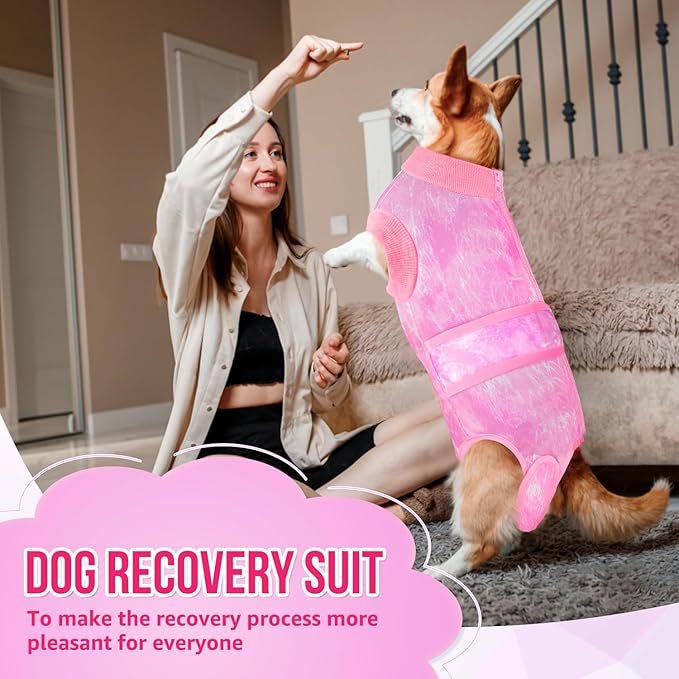 Lukovee Recovery Suit for Dogs, Zipper-On Onesie for Female Male Dog, Abdominal Wounds Cone E-Collar Alternative, Prevent Licking Spay (3XL, Pink Tie-dye)