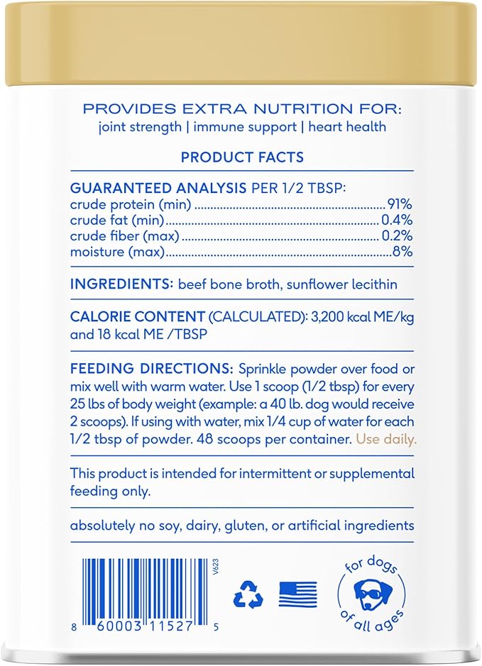 Native Pet Bone Broth for Dogs - Made with Real Beef Bone Broth, Dog Food Toppers for Picky Eaters - Provides Extra Hydration & Nutrition for Joint Strength, Immunity & Heart Health-48 Scoops