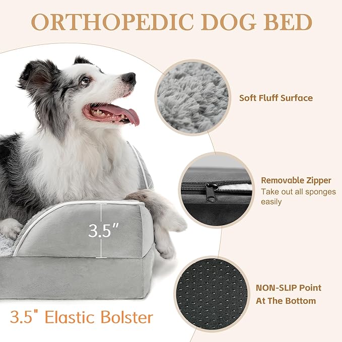 Comfort Expression Small Dog Beds Waterproof Cat Beds Orthopedic Foam Sofa Beds for Small Dogs Comfy Pet Bed with Washable Removable Cover & Non-Slip Bottom(XX-Small,Grey White)