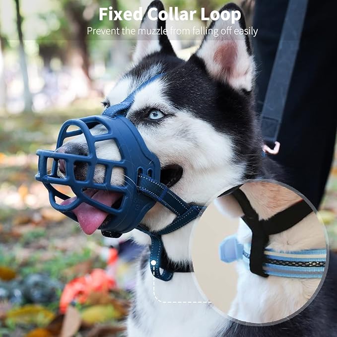 BARKLESS Dog Muzzle, Soft Basket Silicone Muzzle for Dogs to Prevent Biting and Chewing, Breathable Cage Mouth Cover for Training, Allows Drinking and Panting, Used with Collar