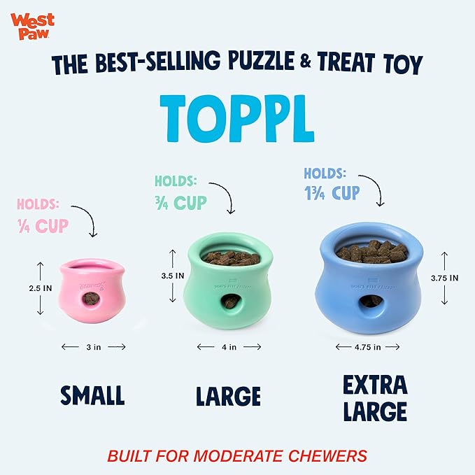 WEST PAW Zogoflex Limited Edition Toppl Treat Dispensing Dog Toy Puzzle – Interactive Chew Toys for Dogs – Dog Toy for Moderate Chewers, Fetch, Catch – Holds Kibble, Treats, X-Large 4.75", Bubblegum