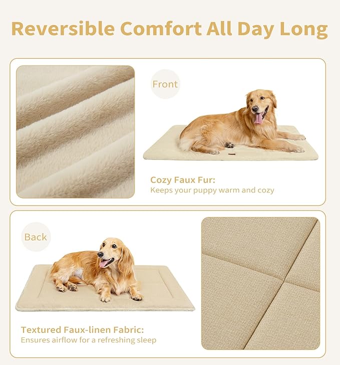 MADE 4 PETS Dog Crate Pad Bed for Medium Dogs, Washable & Reversible, Anti-Slip Kennel Mat for Cozy Sleeping, Soft Fluffy Dog Bed for Indoor & Outdoor Use, 29"x21", Beige