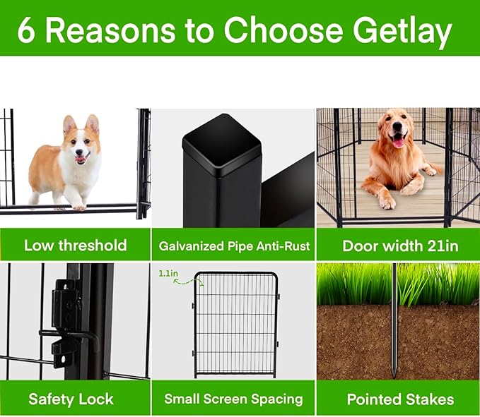 Tall Garden Fence, 52in(H) 10 Panels Total 22.1 Ft(L), Garden Fences and Borders for Dogs, Gate 21 inches Wide with Low Sills. Garden Animal Barrier, Flower Bed Fencing, Black Fencing for Dogs
