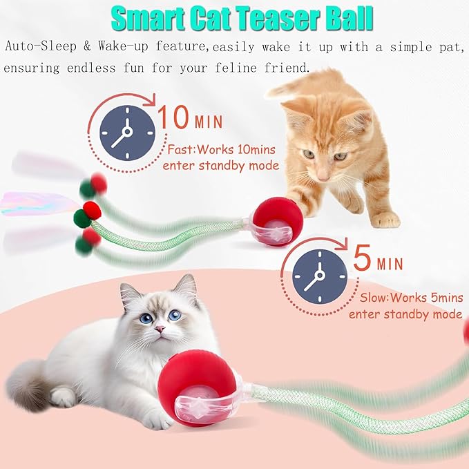 Speed 2.0 Tail Interactive Cat Toys for Indoor Cats, Chirping & Motion Activate Cat Toy, Smart Kitten Rolling Ball Moving Ball Toys, Rechargeable Dog Cat Bal l for Enrichment Exercise (Green)