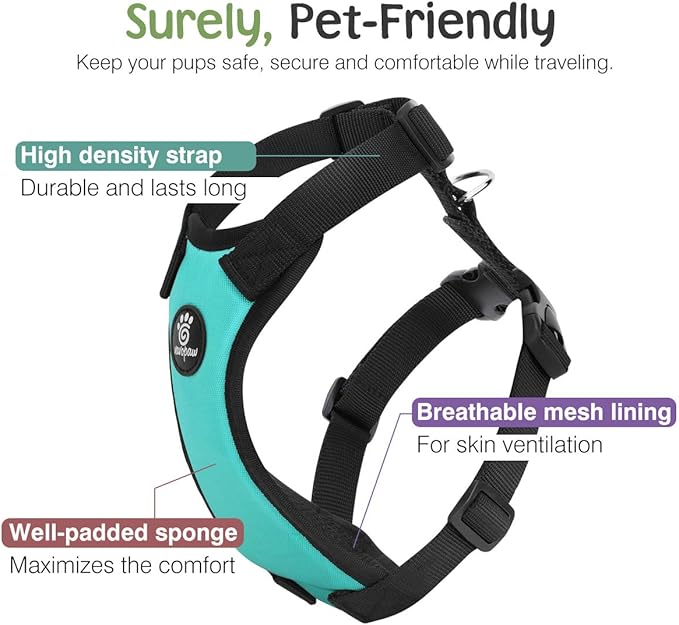 Dog Seat Belt, Safety Vest Dog Car Harness with Adjustable Buckle Dog Seat Belt for Vehicle Nylon Pet Safety Seat Belts Heavy Duty(M, Blue)