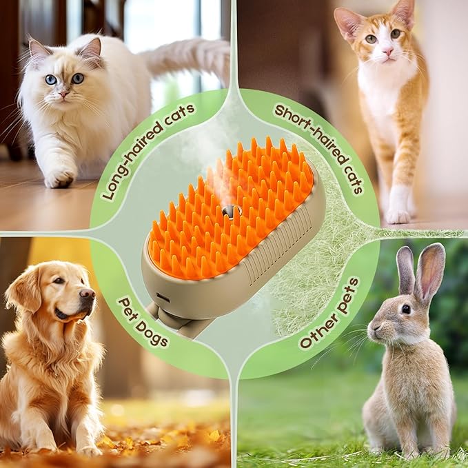 Upgrade Cat Steam Brush, 3 in 1 Pet Steam Groomer Brush, Rechargeable Pet Steam Groomer Comb for Massaging and Cleaning Shedding Pets Hair, Anti-Static Hair Removal Comb for Cats Dogs (White)