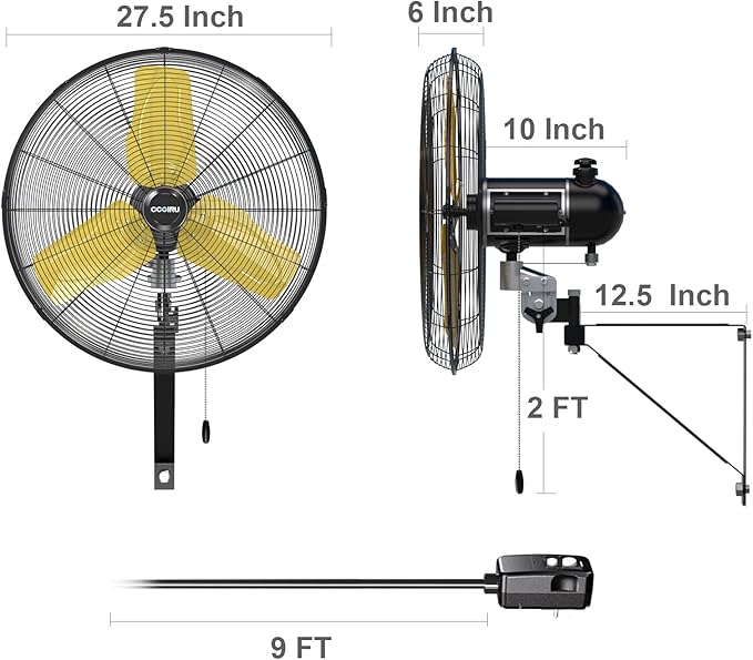 9000 CFM 24" Outdoor Oscillating Wall Fan with 2 Pack, High Velocity 3-Speed Waterproof Professional Outdoor Fan, Heavy Duty Industrial Wall Mount Fans for Commercial, Garage, Warehouse, UL Listed