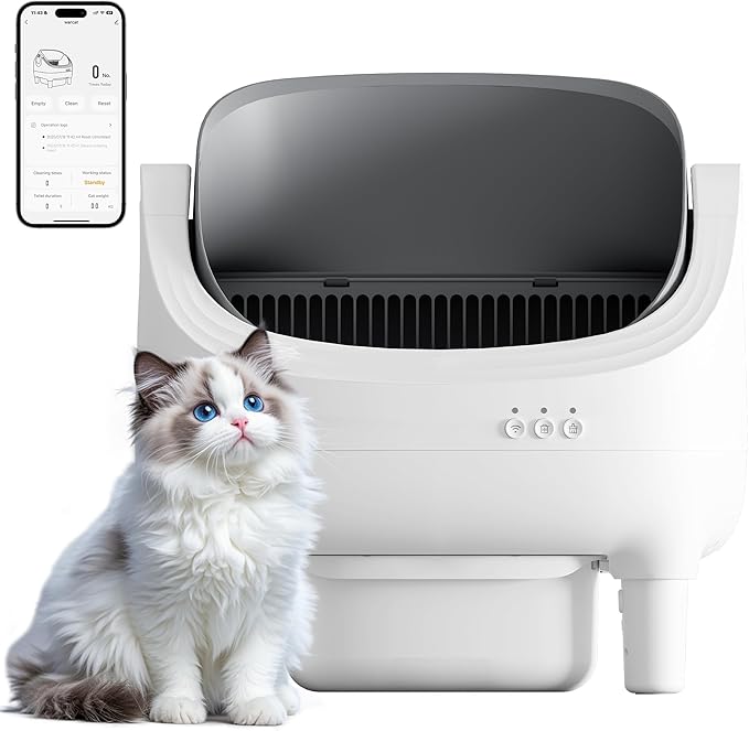 Greesum Automatic Self-Cleaning Litter Box for Cats - Open-Top Design, Easy Odor Control, Smart APP Control, 15L Large Waste Bin, Includes Trash Bags & Mat (Grey)