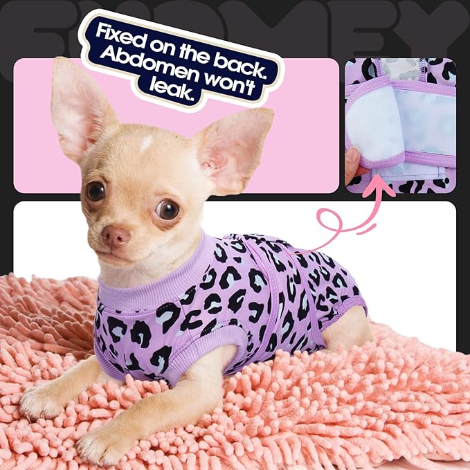 FUAMEY Recovery Suit for Dogs After Surgery,Soft Breathable Dog Bodysuit E-Collar & Cone Alternative Surgical Suit,Male Female Dog Neuter Spay Suits Anti Licking Wounds Onesie Purple Leopard L