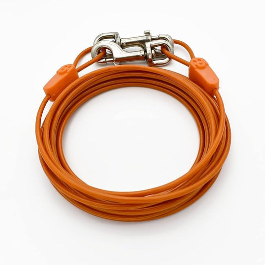25FT Tie-Out Cables for Dogs - Strong, Safe, and Durable Dog Tie-Outs for Every Breed up to 125 Pounds - Weather and Wear Resistant Galvanized Aircraft Cable for Outside Use