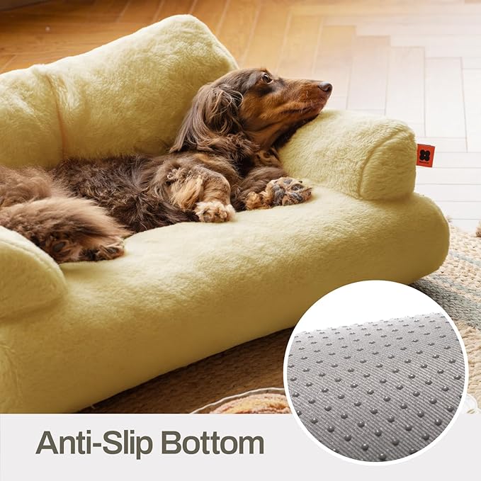 MEWOOFUN Cat Beds for Indoor Cats, Washable Small Dog Beds for Medium Small Dogs & Cats up to 25 Lbs, Fluffy Cat Couch with Non-Slip Bottom (Yellow, 26.0" L x 19.0" W x 13.0" Th)