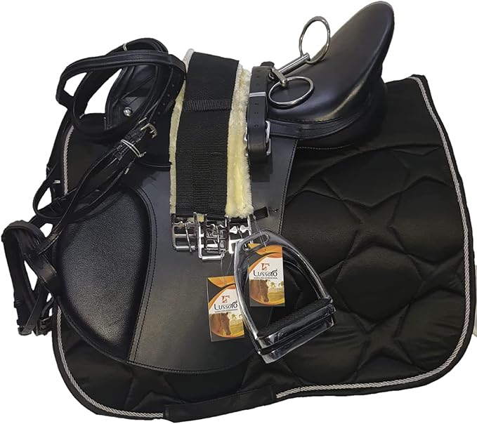Leather English Riding Horse Black Saddle Starter Kit for Horse Riding Gift Set English Jumping Saddle 7 Pcs Combo Pack