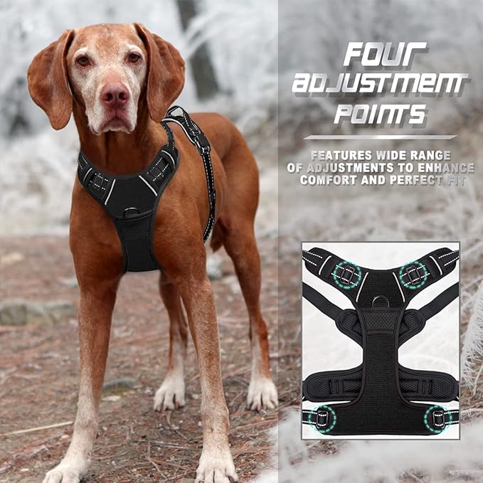 BARKBAY No Pull Dog Harness Front Clip Heavy Duty Reflective Easy Control Handle for Large Dog Walking(Black,XL)