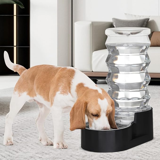 Sfozstra Lagre Gravity Dispenser for Dogs: 8L Black Automatic Stainless Steel Water Bowl Waterer - Great for Family Homes and Outdoor Activities