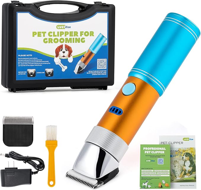 Dog Clippers for Grooming Cordless 400W with Rechargeable 5h-Standby Battery, Low Noise < 50db, Heavy-Duty Pet Hair Shaver Kit, with 2 Sharp & Detachable Blades of 3MM&6MM, Blue