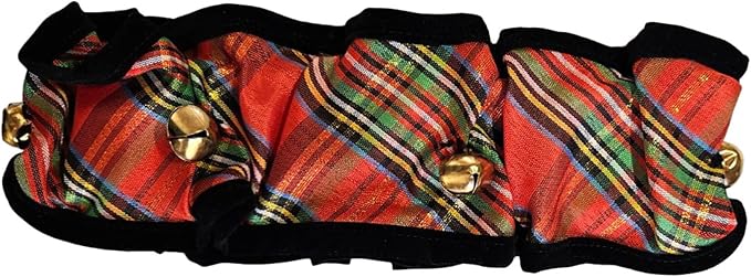 Huxley & Kent Ruff Pet Scrunchy | Shiny Christmas Plaid (Extra-Large) | Festive Christmas/Holiday Neckwear for Dogs/Cats | Fun Stretchable Costume Accessory | Soft Collar with Bells