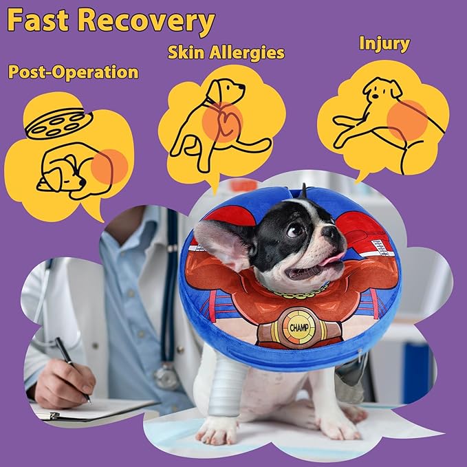 Crazy Felix Soft Donut Cone for Dogs to Stop Licking, Chihuahua Pomeranian Recovery Collar After Surgery Inflatable Cone Alternative for Small Medium Large Dogs, Elizabethan Collar with Boxer Pattern