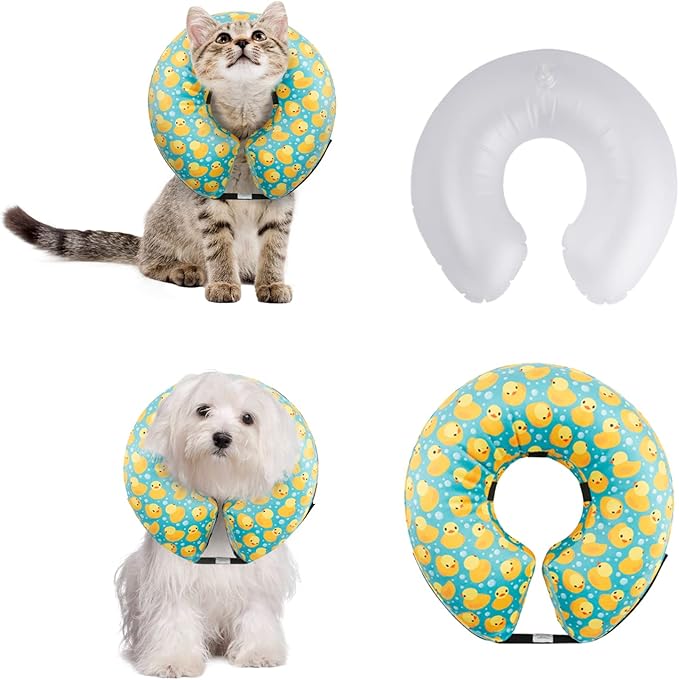 CuteBone Inflatable Dog Cone with Removable Soft Fleece Covers for Small/Medium/Large Dogs and Cats Neck Donut Collar After Surgery GWB04L
