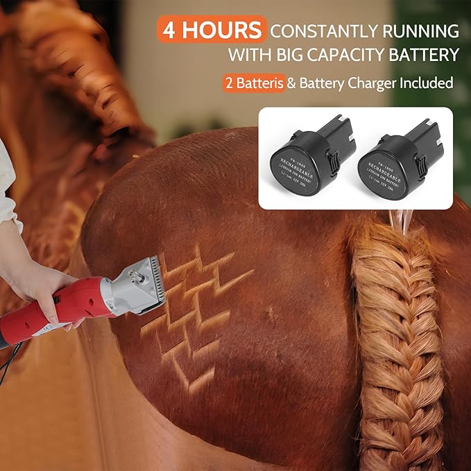 DUCKBOY Cordless Horse Clipper, Rechargeable Battery Powered Animals Shears Grooming Tools for Shaving Fur Wool Tool, Large Livestocks, Llamas, Cattle, Alpacas, Thick Coat Animals Trimmer