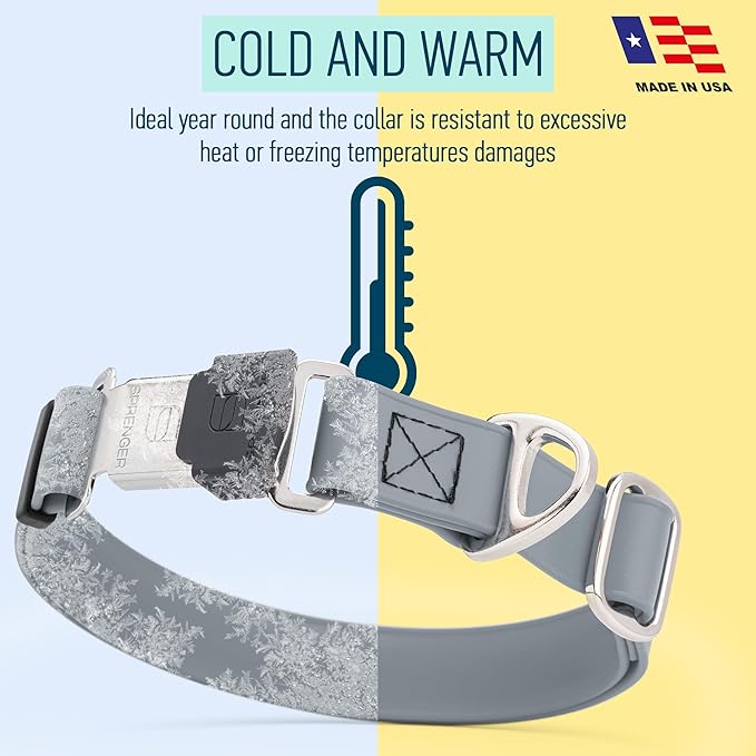 Dogline Biothane Waterproof Dog Collar with Herm Sprenger Black Stainless Steel Quick Release Buckle – Heavy Duty Tactical Durable Collar for Dogs – Comfortable and Safe Pet Collar W 1" L 15-25" Gray