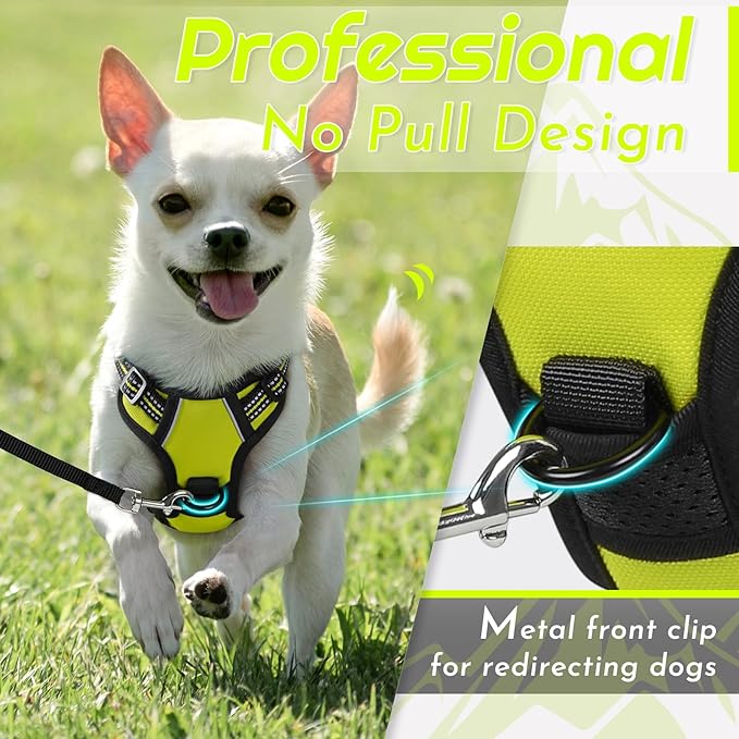 Eagloo Small Dog Harness No Pull, Service Vest with Reflective Strips and Control Handle, Adjustable and Comfortable for Walking, No Choke Pet Harness with 2 Metal Rings, Green, XS