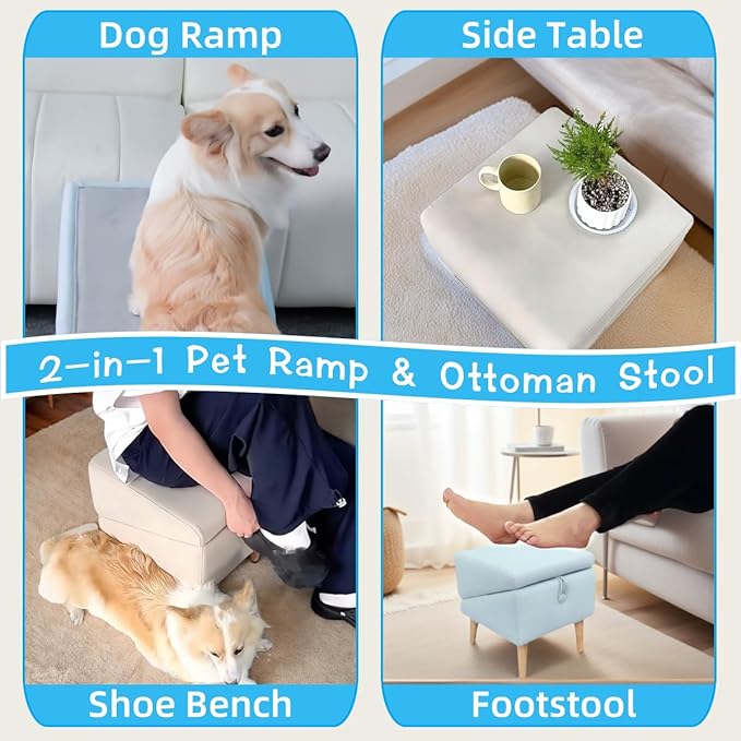 Split Ottoman Dog Ramp, Folding Pet Ramps Stairs for Couch, Pet Ramps Stairs for Small and Large Dogs, Holds up to 220 lbs (Blue, One Size)