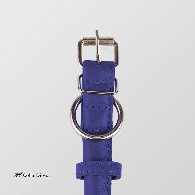 CollarDirect Rolled Leather Dog Collar, Soft Padded Round Puppy Collar, Handmade Genuine Leather Collar Dog Small Large Cat Collars 13 Colors (15-19 Inch, Purple Textured)