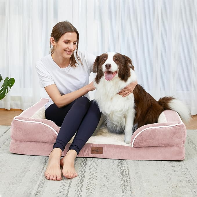 Comfort Expression Medium Dog Beds Waterproof Orthopedic Foam Dog Sofa Beds for Medium Large Dogs Comfy Pet Bed with Washable Removable Cover & Non-Slip Bottom(Medium,Pink)