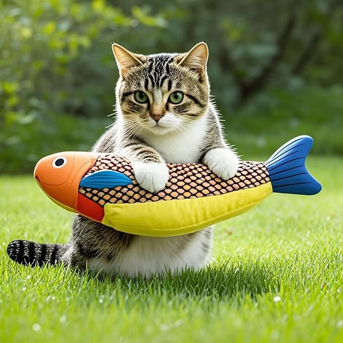 Cat Toys for Bored Indoor Adult Cats - Catnip Toys for Mental Stimulation, Interactive & Durable Kicker Toys for Solo Play, Best for Lazy Or Senior Cats (Yellow)