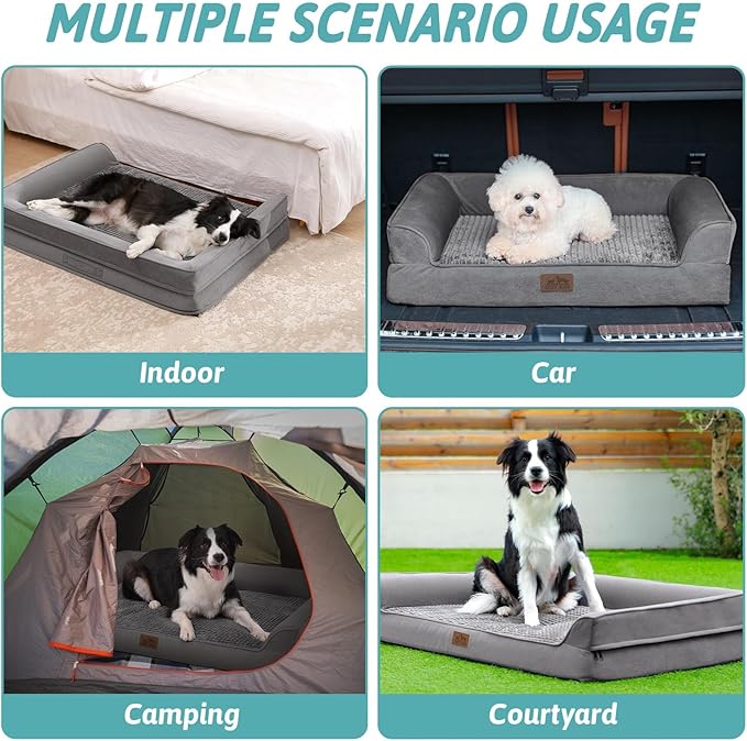 Orthopedic Dog Bed for Large Dog, XL Pet Couch for Extra Large Dog, Big Supportive Foam Bolster Sofa with Waterproof Lining Cover, Anti-Slip, Comfort, Washable, 42x30x7.5 in, U Shape, Grey