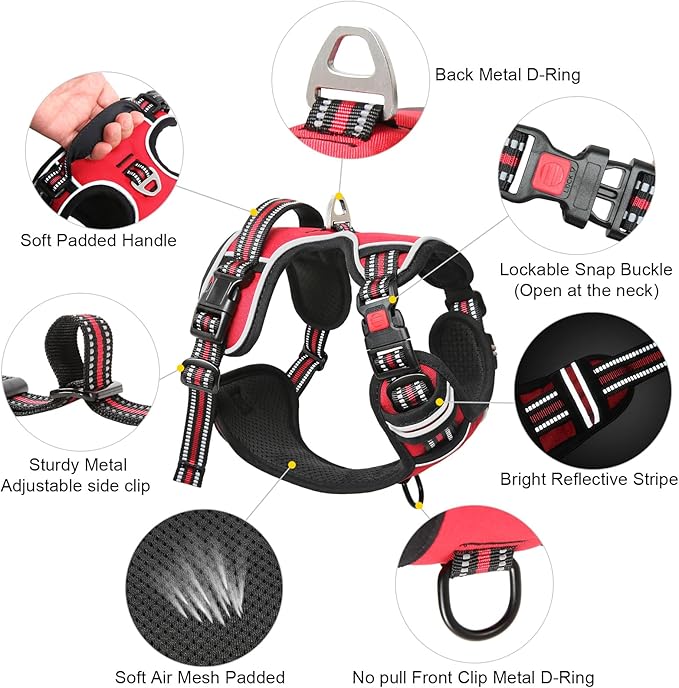Timos Dog Harness,NO Need Go Over Dogs Head 3 Snap Buckles Pet Harness with 2 Leash Clips,Adjustable Soft Padded No-Pull,Reflective No-ChokeOxford Vest for Small Medium Large Dogs,X-Large (Pack of 1)