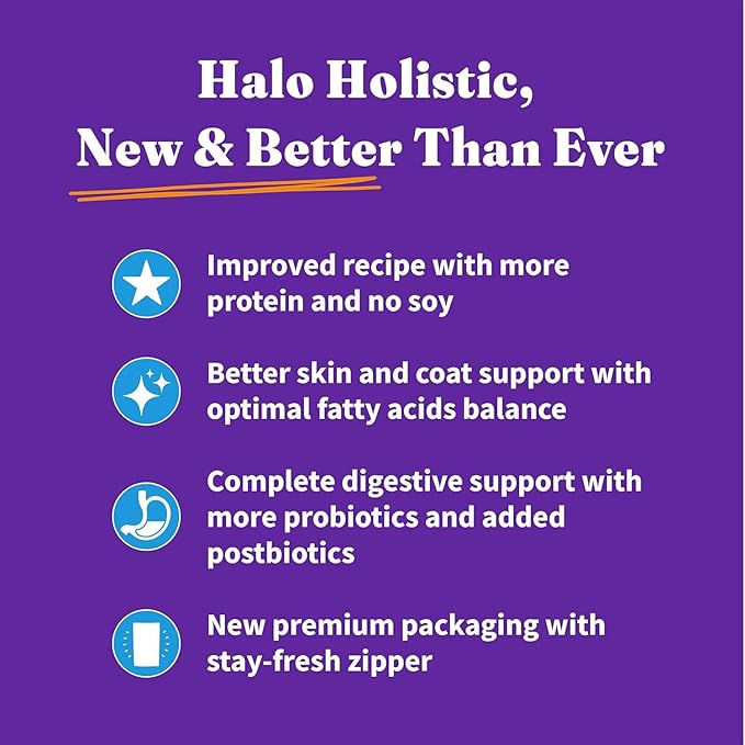Halo Holistic Cat Food Wild Caught Salmon & Whitefish Formula, Healthy Grains Dry Cat Food, For Sensitive Stomach Support, Kibble for Adult Cats, 6 lb Bag