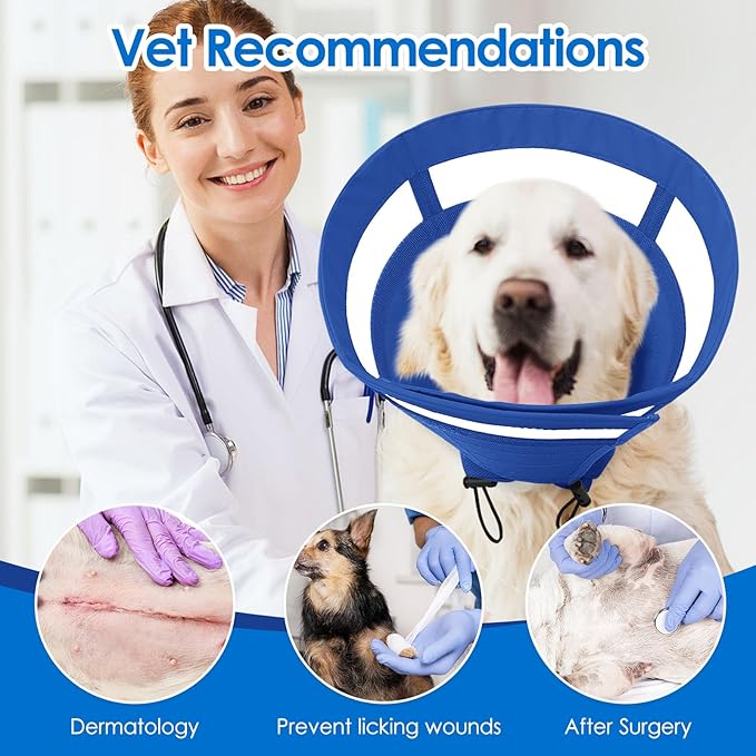 SAWMONG Soft Dog Cones for Small Dogs, Cone for Dogs to Stop Licking, Adjustable Elizabeth E-Collar for Dog After Surgery Alternative, Comfy Pet Recovery Collar (S,Blue)