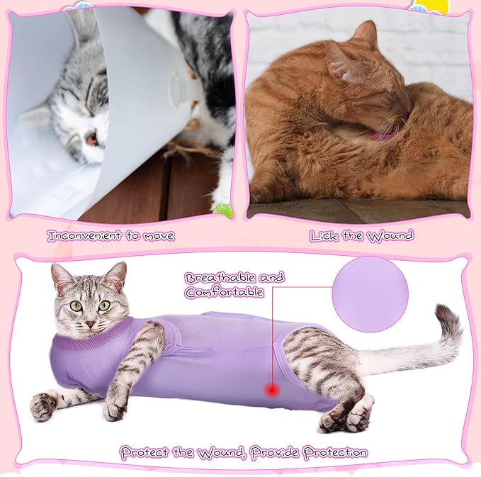 Nuanchu 3 Pieces Cat Recovery Suit Kitten Recovery Suit E-Collar Alternative for Cats and Dogs Abdominal Skin Anti Licking Pajama Clothes Sets(Medium)