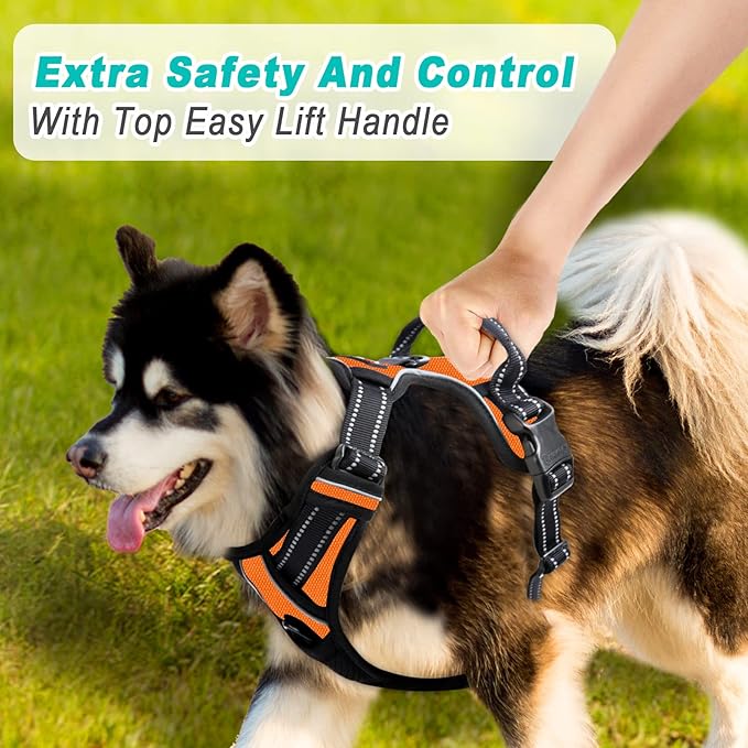 BARKBAY No Pull Dog Harness Large Step in Reflective Dog Harness with Front Clip and Easy Control Handle for Walking Training Running(Orange,S)