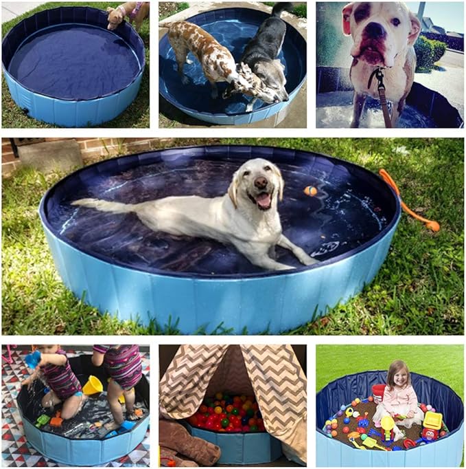 Jasonwell Foldable Dog Pet Bath Pool Collapsible Dog Pet Pool Bathing Tub Kiddie Pool Doggie Wading Pool for Puppy Small Medium Large Dogs Cats and Kids 63" Blue