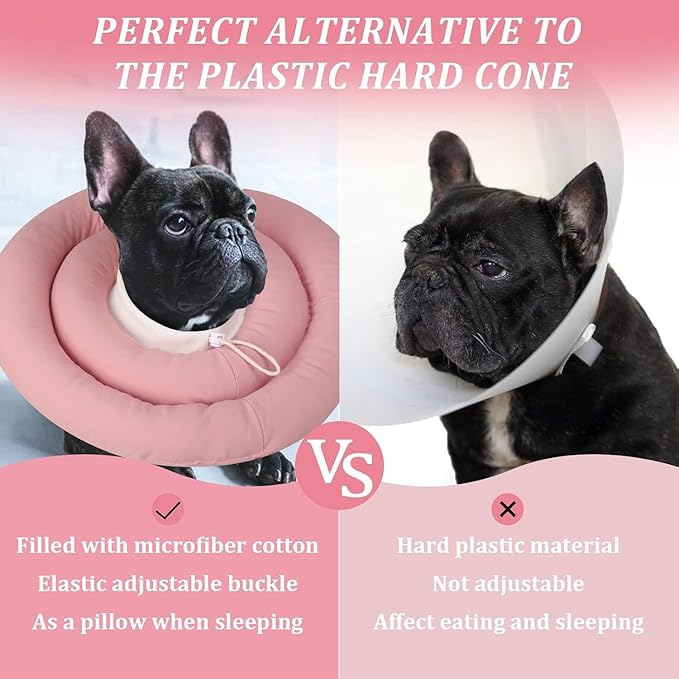 IDOMIK Dog Recovery Collar, Waterproof Soft Dog Cone After Surgery, Comfy Protective Elizabethan Collar Alternative for Dogs Cats, Adjustable Pet Neck Donut Cone Anti-Licking Biting Wounds,Pink,S