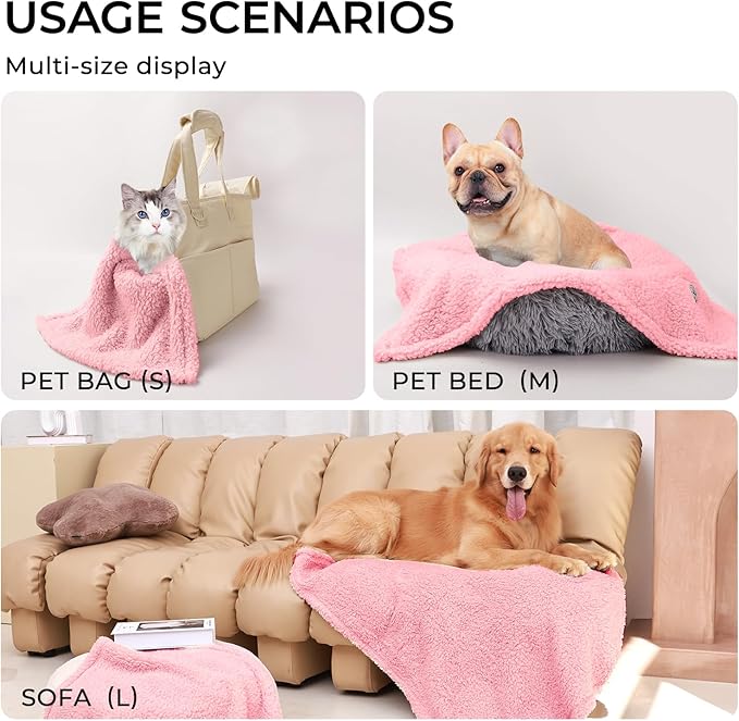 Luciphia 1 Pack 3 Calming Dog Blanket Fluffy Premium Fleece Pet Blankets Soft Sherpa Throw for Dogs Puppy Cat Beige/Pink/HazeBlue Large (41" x31")