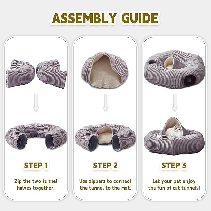 Cat Tunnel Bed for Indoor Cats,Cat Donut Tunnel Toy with Washable Circle Cushion,Blackout Tent, Multifunctional Playground Toys Hideplace for Kitty, Kitten, Rabbit,Ferret